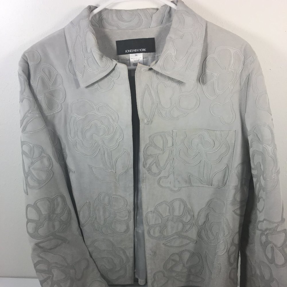 Jones New York Jacket Womens‎ 14 Leather Embellished Floral Design